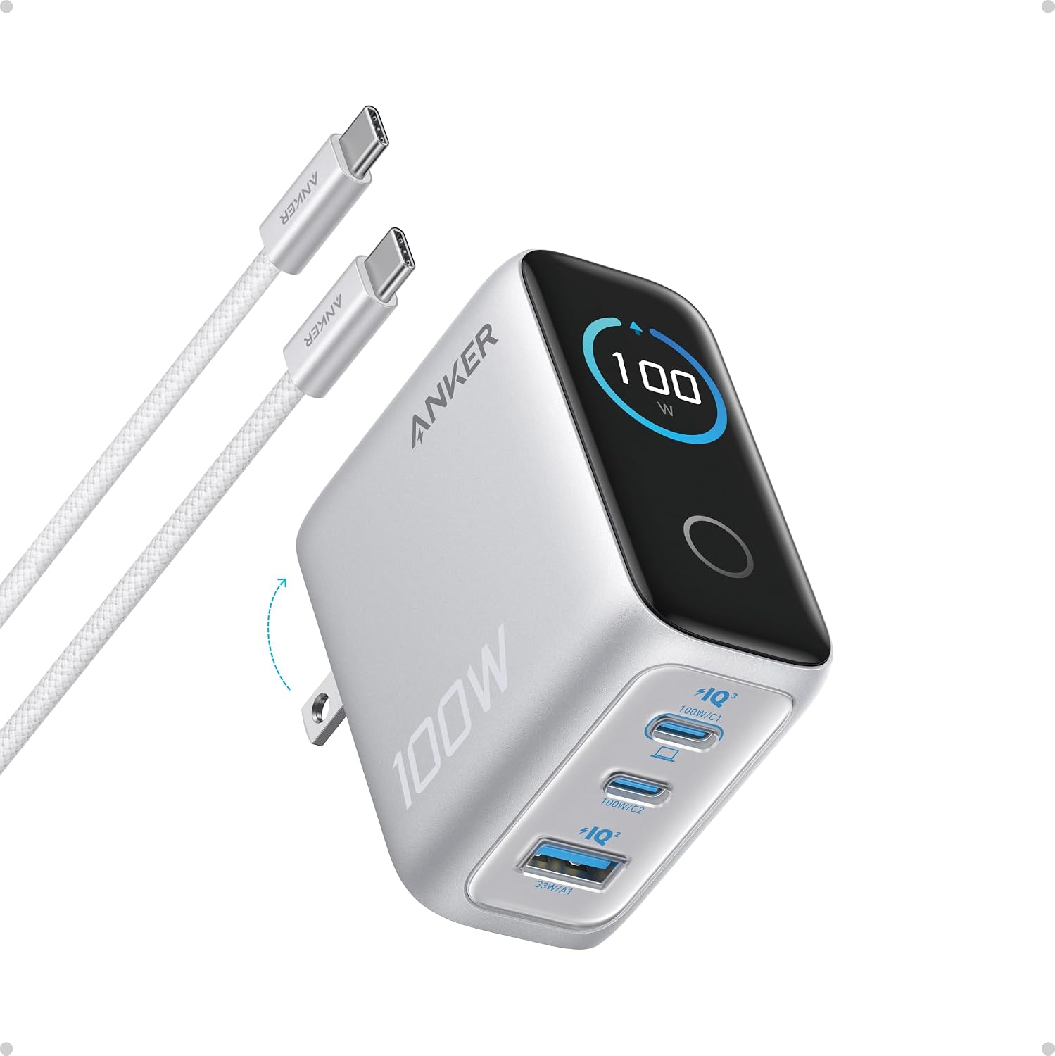Anker 100W 3-Port GaN Charger with Smart Display