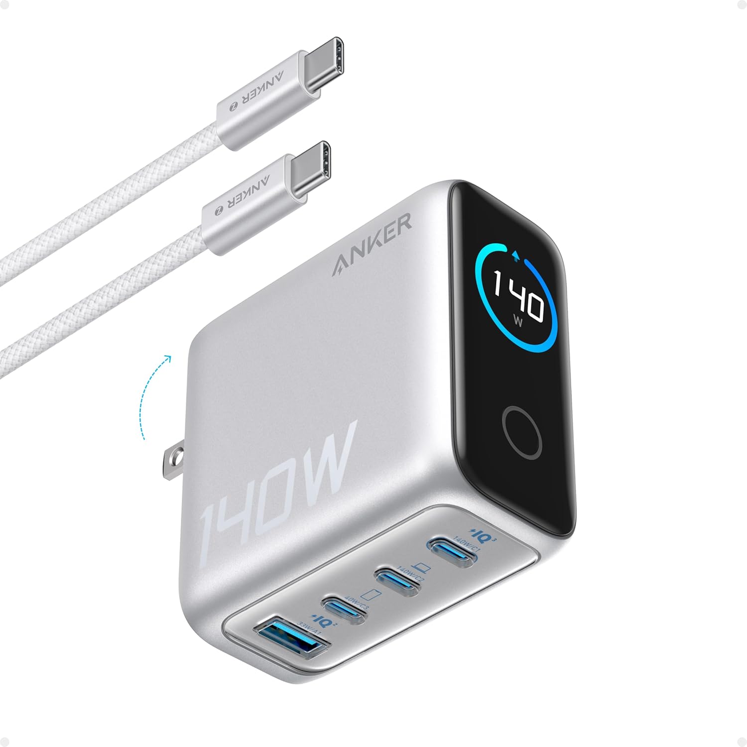 Anker 140W 4-Port GaN Charger with Smart HD Display (PD 3.1)
