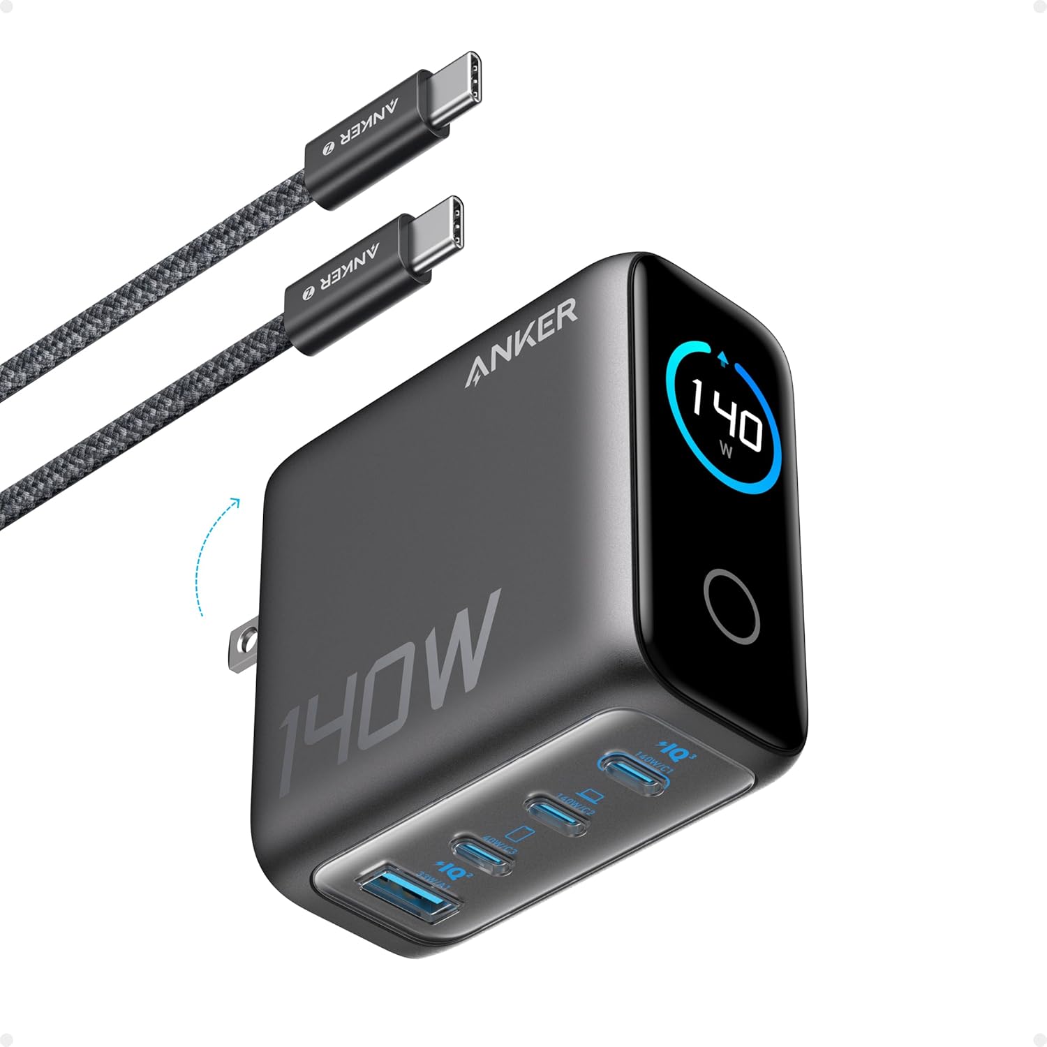 Anker 140W 4-Port GaN Charger with Smart HD Display (PD 3.1) - Image 3
