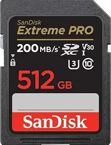SanDisk 512GB 200MBPS Extreme PRO UHS-I SDXC Memory Card