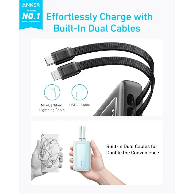 Anker Zolo Power Bank (10K, 30W, Built-In USB-C and Lightning Cable) - Image 2