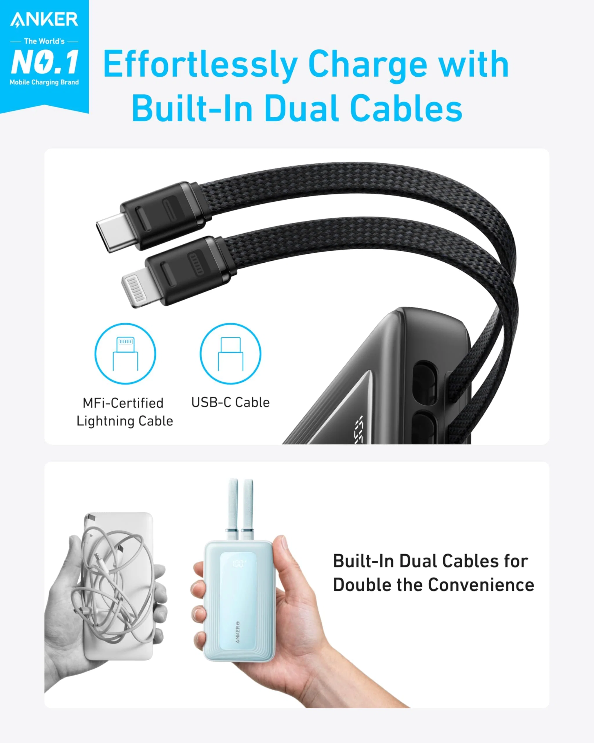 Anker Zolo Power Bank (20K, Built-In USB-C and Lightning Cable) - Image 2