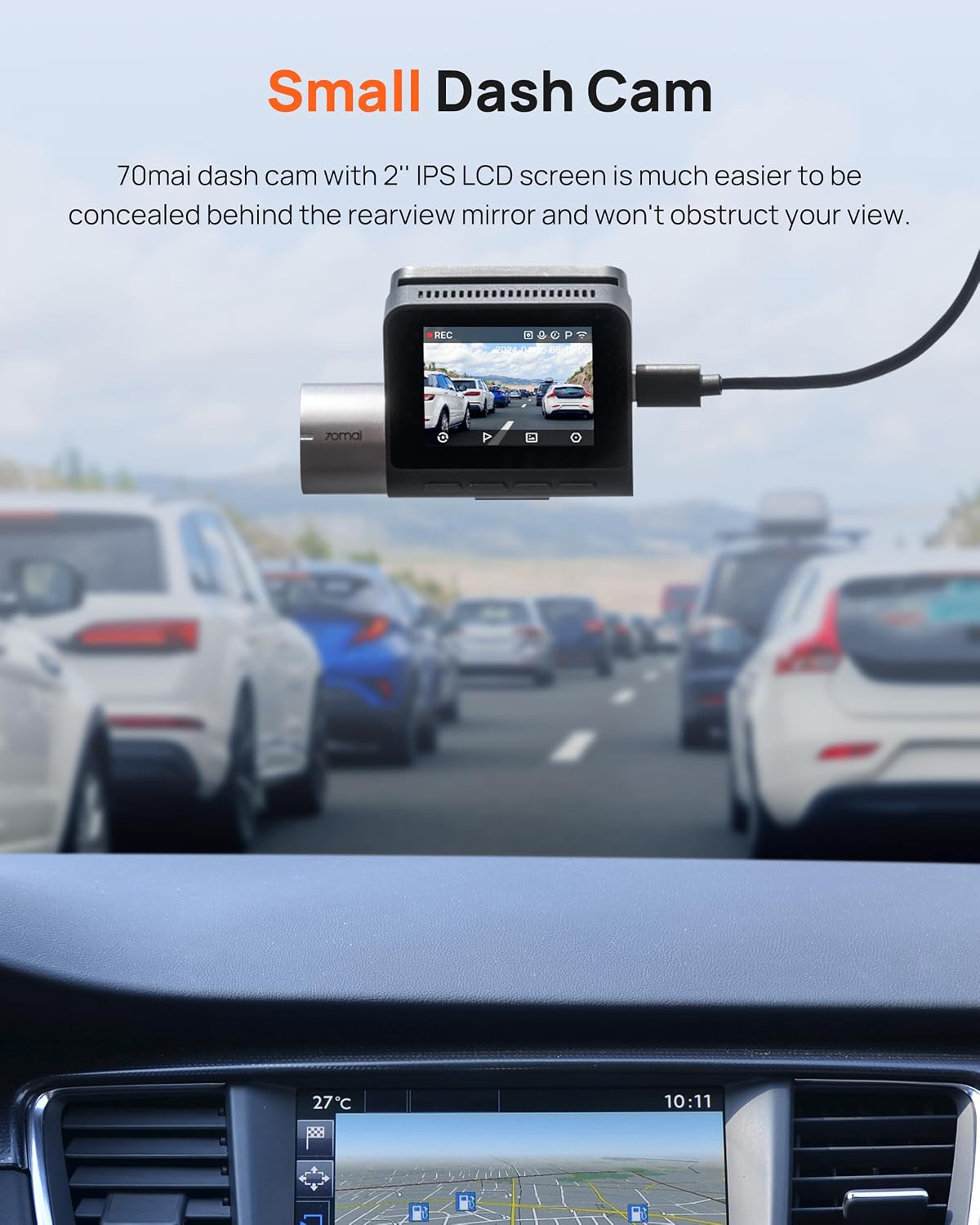 70mai 2.7K Dash Cam Front and Rear A500S - Image 3